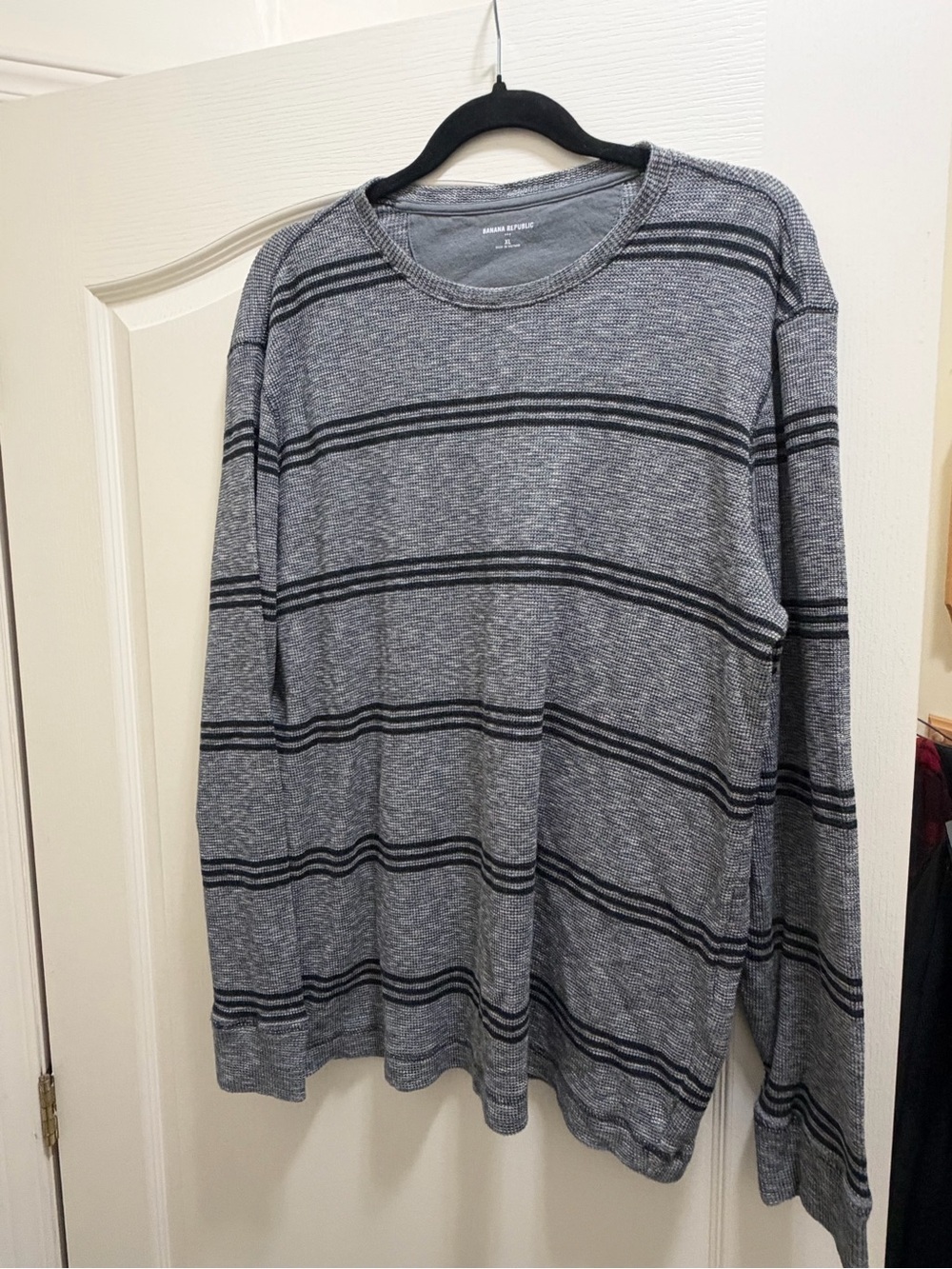 Banana Republic Gray & Black Striped Long Sleeve Crew